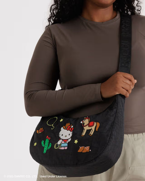 Medium Nylon Crescent Bag - Embroidered Hello Kitty Western