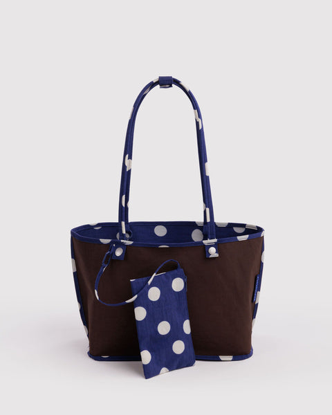 Medium Nylon Reversible Tote - Navy Polka Dot Mix
