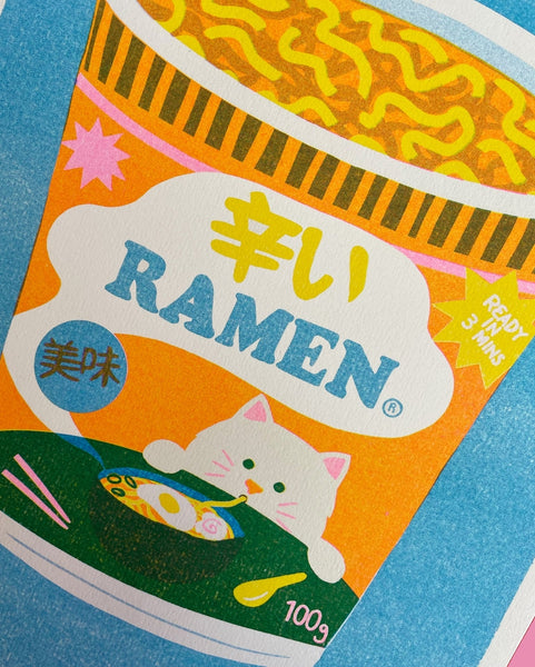 Ramen Cat Riso Print