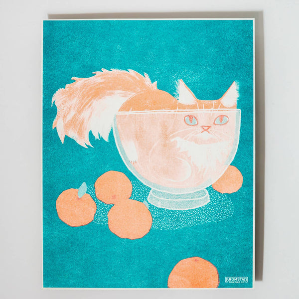Orange Cat in A Bowl Risograph Print