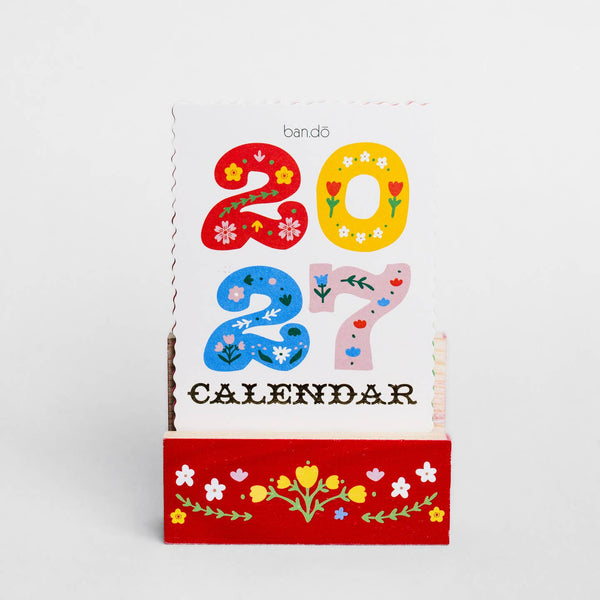 Desktop Calendar - Red Scandinavian Floral