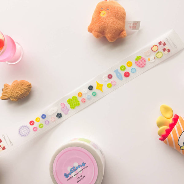 Buttons Die Cut Clear Glittery Sticker Roll