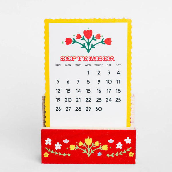 Desktop Calendar - Red Scandinavian Floral
