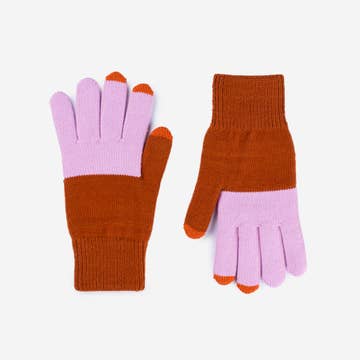 Colorblock Knit Touchscreen Gloves - Cobalt Rust