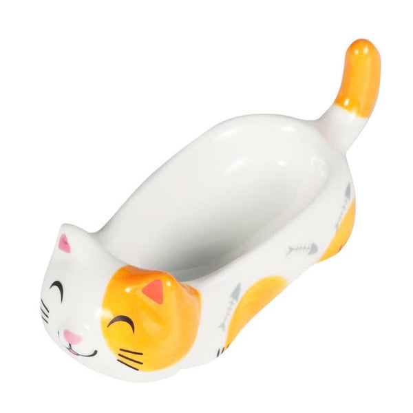 Neko Friends Cat Sauce Dish and Chopsticks Rest - White