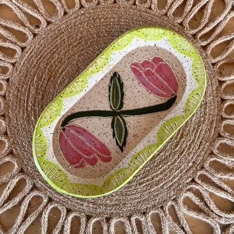 Zig-Zag Floral Sgraffito Trinket Dish