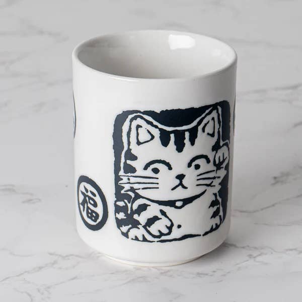 Neko Cat White Glazed Tea Cup
