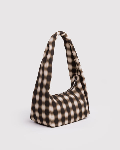 Small Nylon Meringue Bag - Blurred Gingham Brown