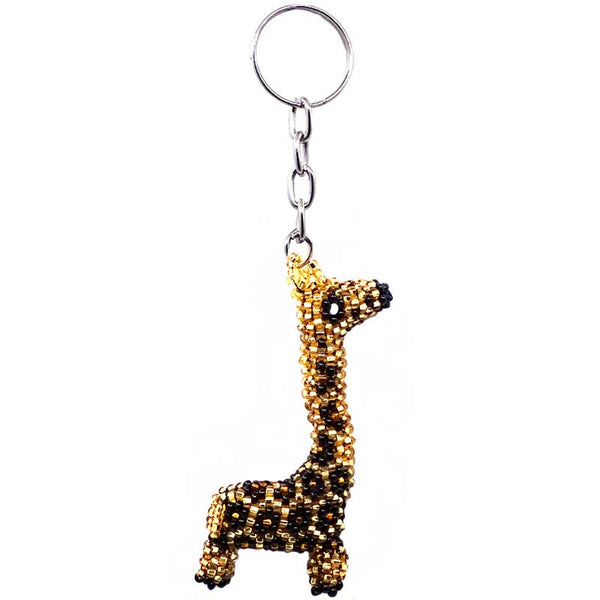 Beaded Giraffe Seed Bead Figurine Keychain