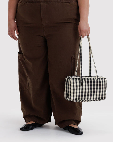 Nylon Bowler Bag - Black And Cream Gingham