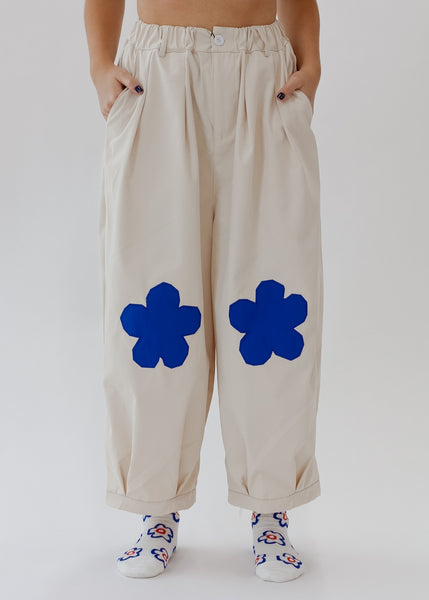 Flower Power Trousers | Cream & Blue