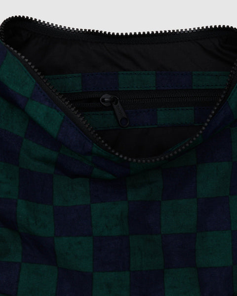 Medium Nylon Crescent Bag - Navy Green Check - 47" Strap