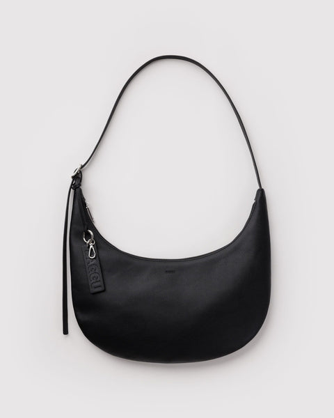 Medium Recycled Leather Flat Crescent - Black