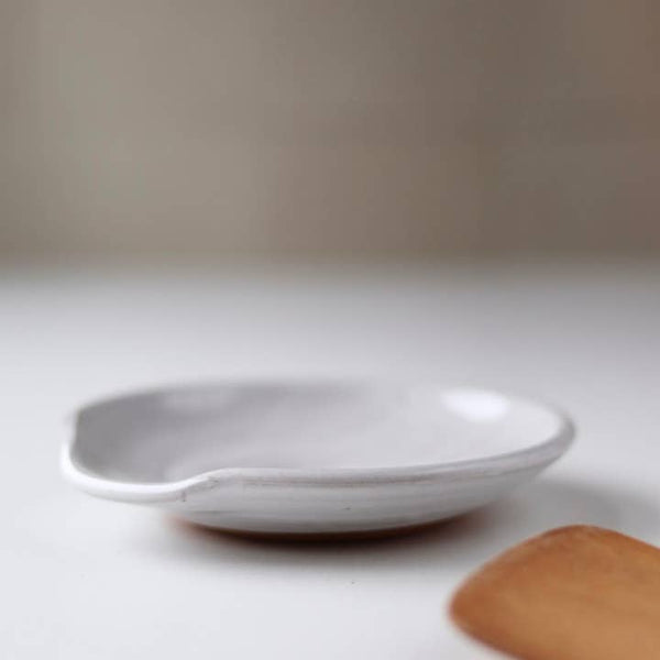 Handmade Pottery Spoon Rest - White