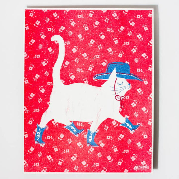 Cowboy Cat Risograph Print