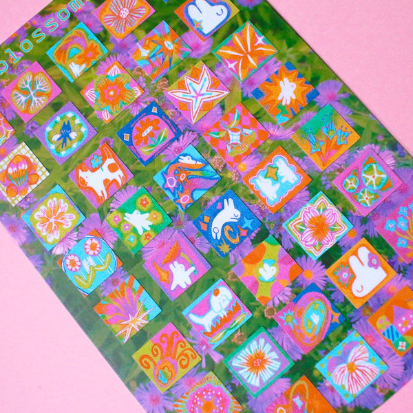'Odd Blossoms' A6 Frosted Glitter Sticker Sheet