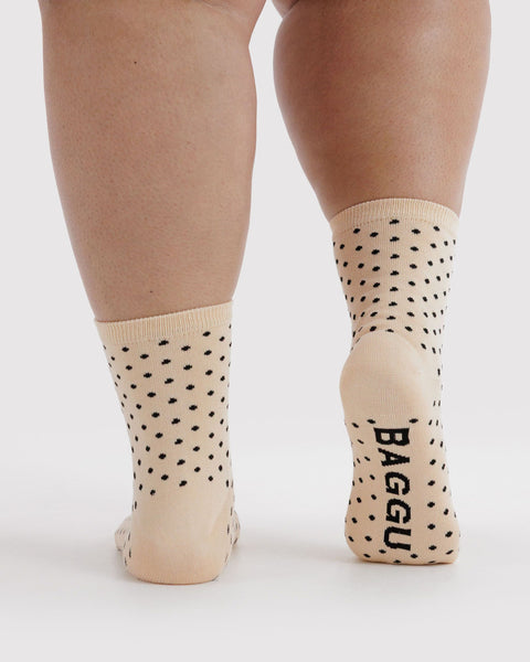 Crew Socks - Micro Cream and Black Polka Dot
