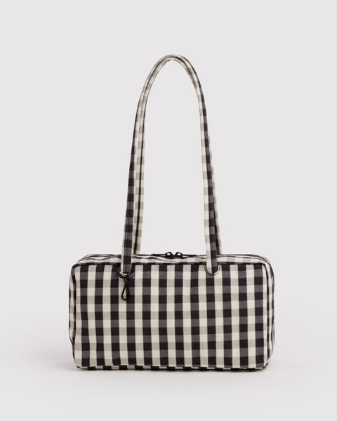 Nylon Bowler Bag - Black And Cream Gingham
