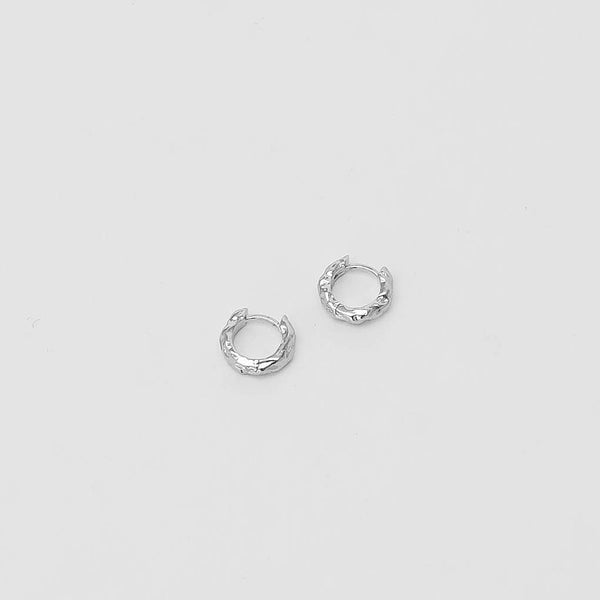 Organic Huggie Hoops in Sterling Silver