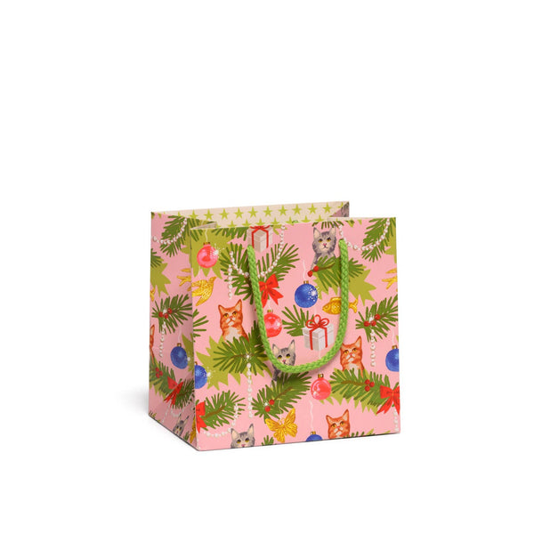 Christmas Cats Small Pink Gift Bag