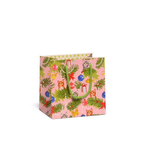 Christmas Cats Small Pink Gift Bag