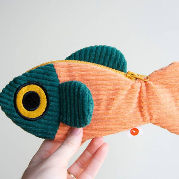 The Fish Pouch - Coral/Dark Green