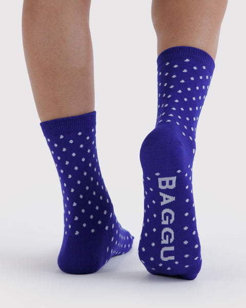 Crew Socks - Micro Blue and White Polka Dot