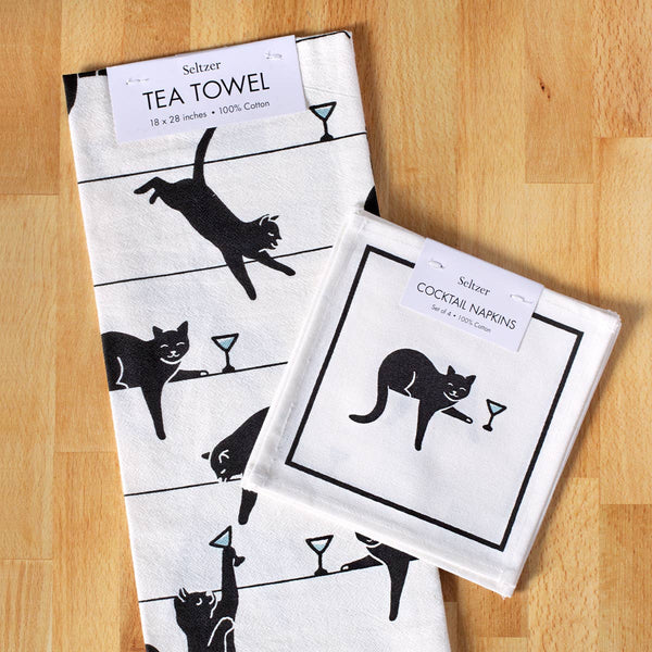 Black Cat Martini Cocktail Napkin Set