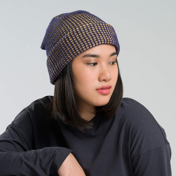 Simple Grid Knit Beanie - Indigo