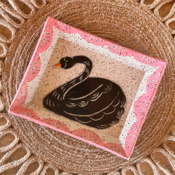 Sgraffito Black Swan Trinket Dish