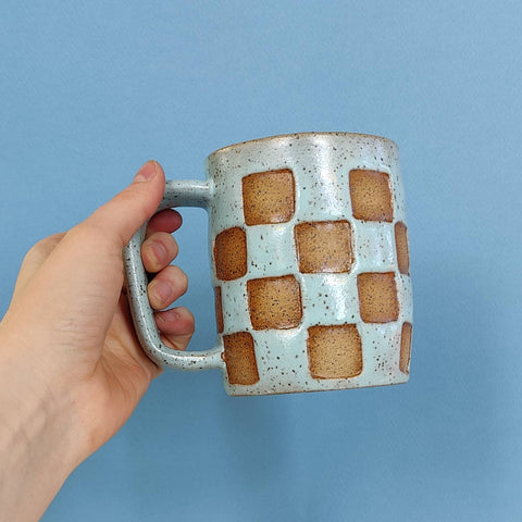 Checker Mug - Light Blue