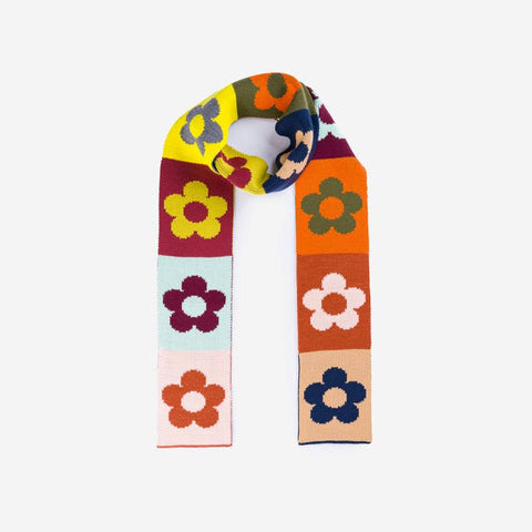 Flower Block Skinny Knit Scarf - Desert