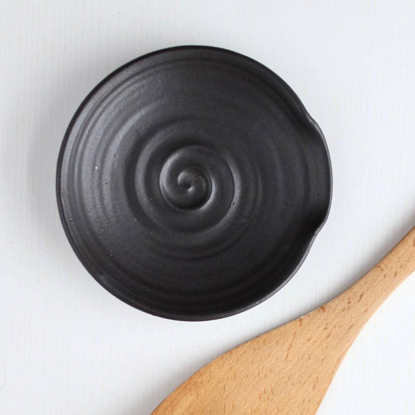 Handmade Pottery Spoon Rest - Black