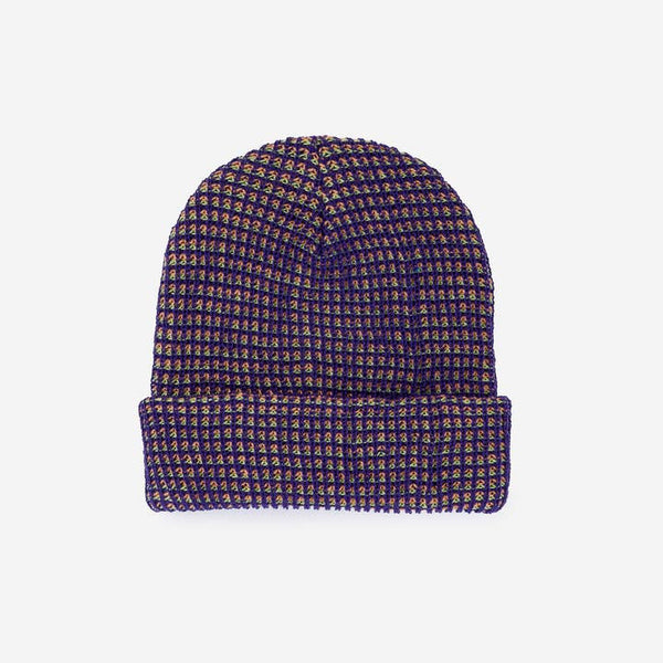 Simple Grid Knit Beanie - Indigo