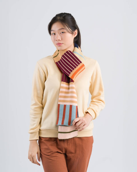 Patchwork Stripe Skinny Scarf - Desert