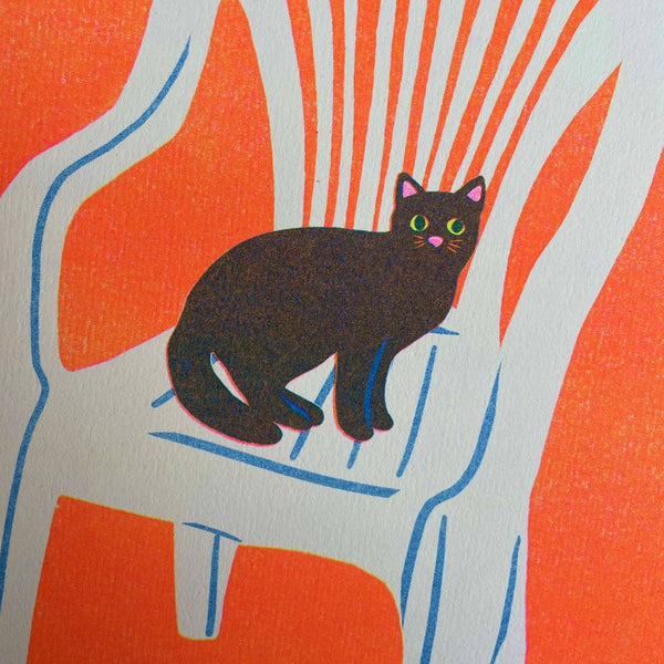 Cat in Chair Riso Print