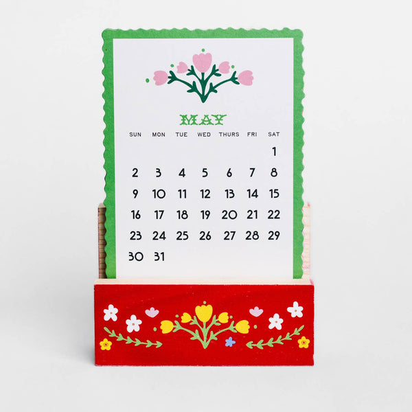 Desktop Calendar - Red Scandinavian Floral