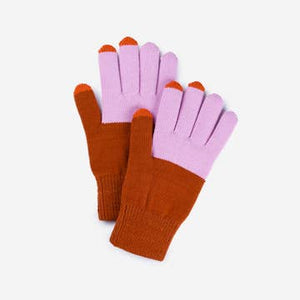 Colorblock Knit Touchscreen Gloves - Cobalt Rust