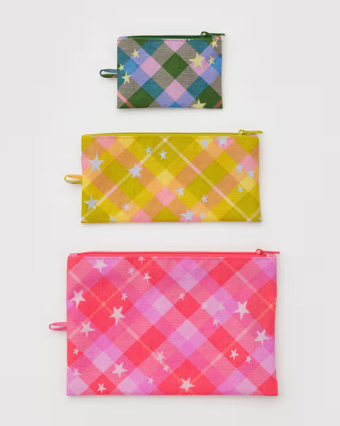 Flat Pouch Set - Star Plaid