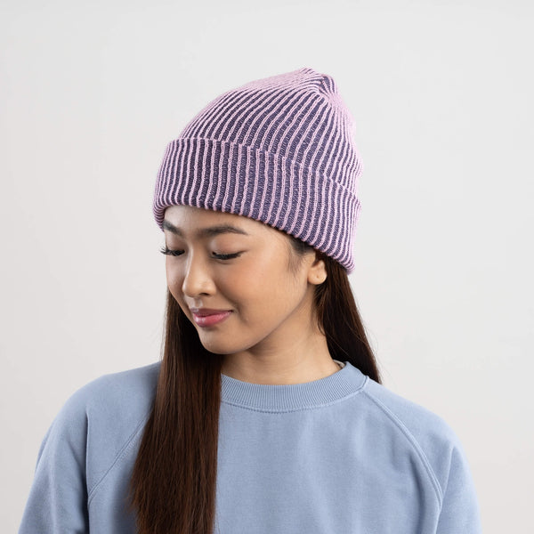 Simple Grid Knit Beanie - Lilac Denim