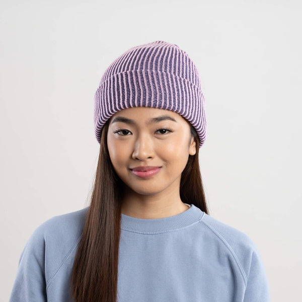 Simple Grid Knit Beanie - Lilac Denim