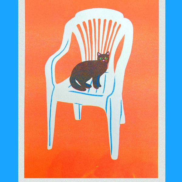 Cat in Chair Riso Print