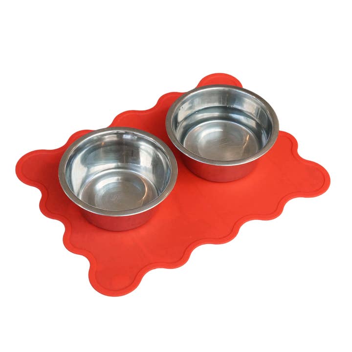 Wavy Pet Bowl Mat - Red