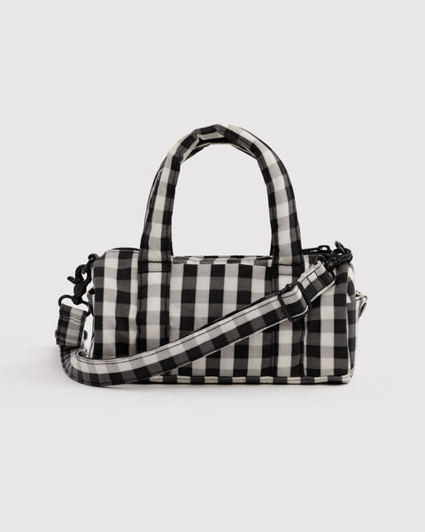 Small Nylon Duffle Bag - Black And Cream Gingham