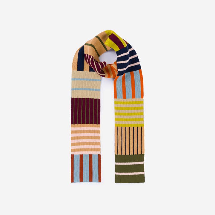 Patchwork Stripe Skinny Scarf - Desert