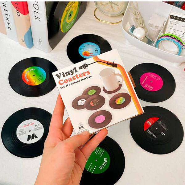 Retro Vinyl Drink Coasters - 6pc Set