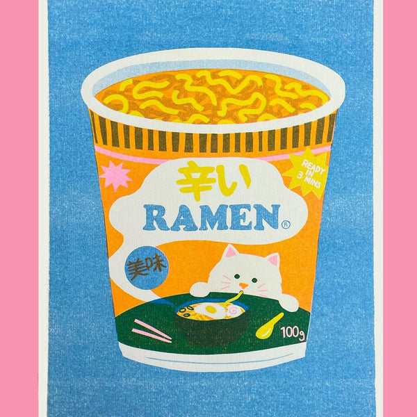 Ramen Cat Riso Print