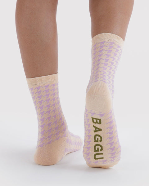 Crew Socks - Pink Houndstooth