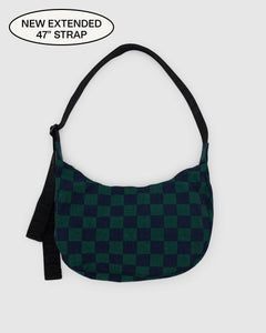 Medium Nylon Crescent Bag - Navy Green Check - 47" Strap