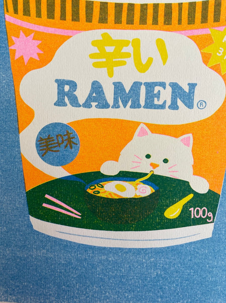 Ramen Cat Riso Print